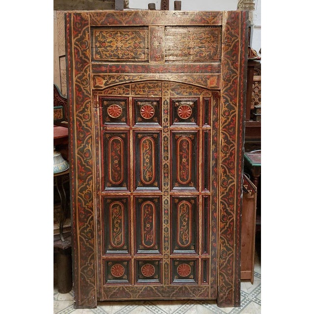 Wood 1970s Vintage Multi-Color Moroccan Wooden Door For Sale - Image 7 of 8