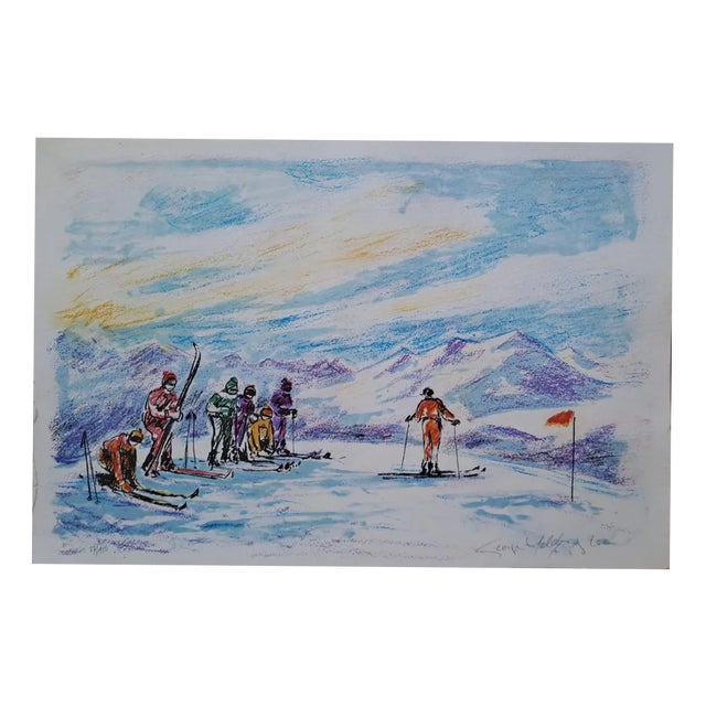 Georges Yoldjoglou, Ski Departure, Original Color Lithograph For Sale