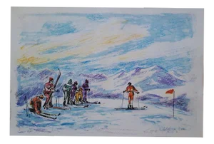 Georges Yoldjoglou, Ski Departure, Original Color Lithograph