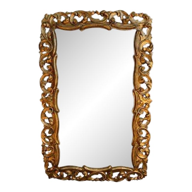 Spanish Rococo Revival Gilt and Gesso Wall Mirror, Wood Frame, 1940s For Sale