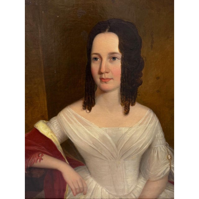 1830s English Oil Portrait of a Woman in White — Possibly Sara Losh An atmospheric 1830s English School oil portrait of an...