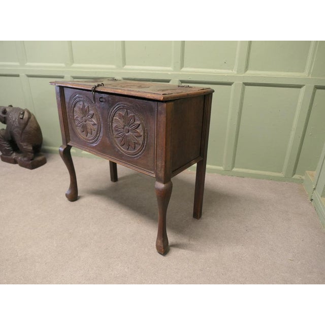 Carved Oak Coffer on Legs For Sale - Image 6 of 8