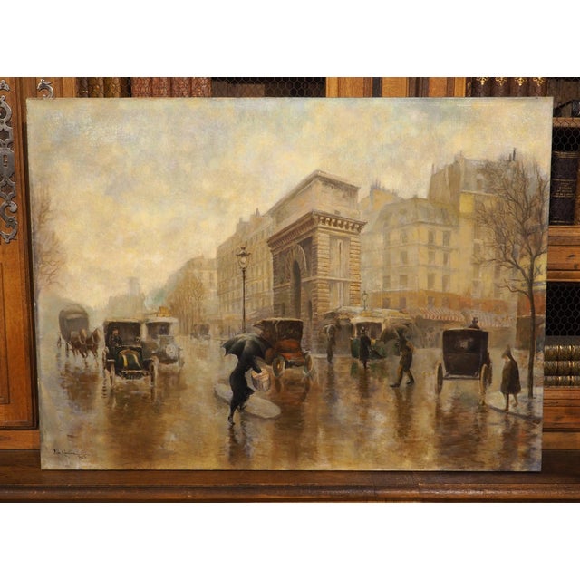 Antique Parisian Street Scene Oil on Canvas Painting of Porte Saint-Martin, 1913 For Sale - Image 16 of 16
