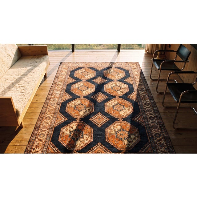 Wonderful Navy Blue Background With Vibrant Details Geometric Pattern Antique Persian Tribal Afshar Rug For Sale - Image 17 of 17