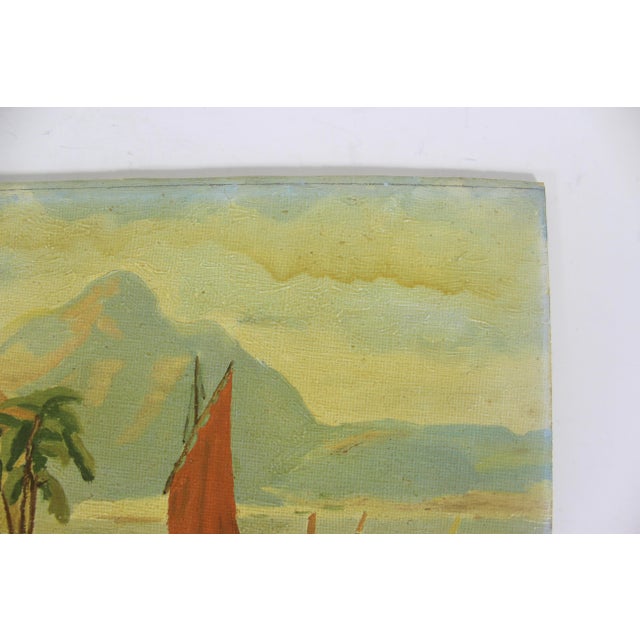 Signed Vintage Painting, Marina Sailboats, Mid-Century Nautical Art Fishing Boat For Sale - Image 6 of 10