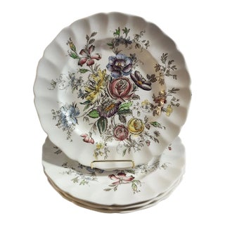 Vintage Mid-Century Modern Johnson Bros Sheraton 10" Floral Dinner Plates -Set of 4 For Sale