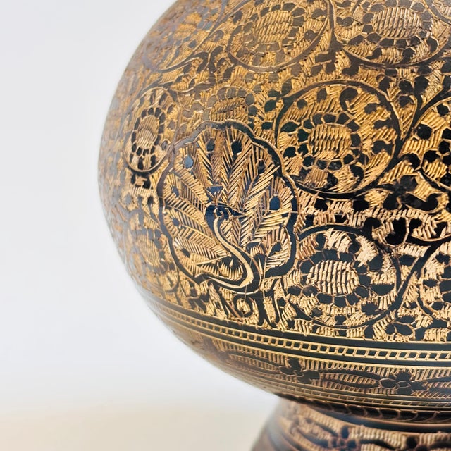 Brass Large 8" Etched Brass Vase With Peacock Design For Sale - Image 8 of 10