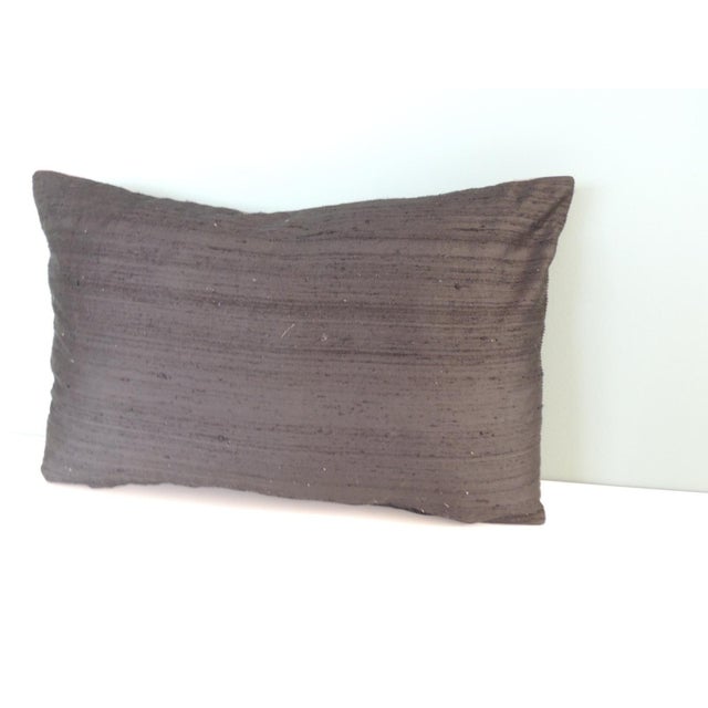 Petite Woven Silk Boudoir Decorative Pillow Pink side sash with dark gray case and dark linen backing. Feather/Down...