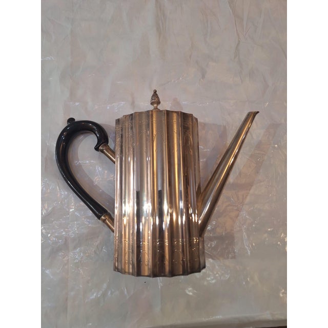 Metal Antique Edwardian Silver-Plated Fluted Tea & Coffee Service With Ebonized Handles, 4-Piece Set For Sale - Image 7 of 13