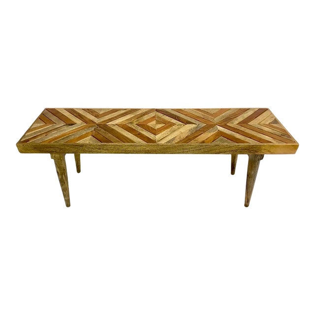 2010s Geometric Wood Design, Rustic Farmhouse Bench - 48" For Sale - Image 5 of 6