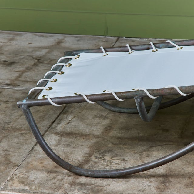 Early Walter Lamb Bronze & Canvas Patio Chaise Lounge For Sale - Image 15 of 18