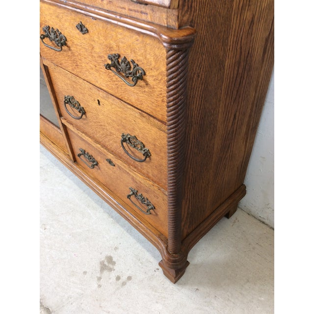 Antique Oak Side by Side With Drop Front Writing Desk and Adjustable Shelves For Sale - Image 17 of 18