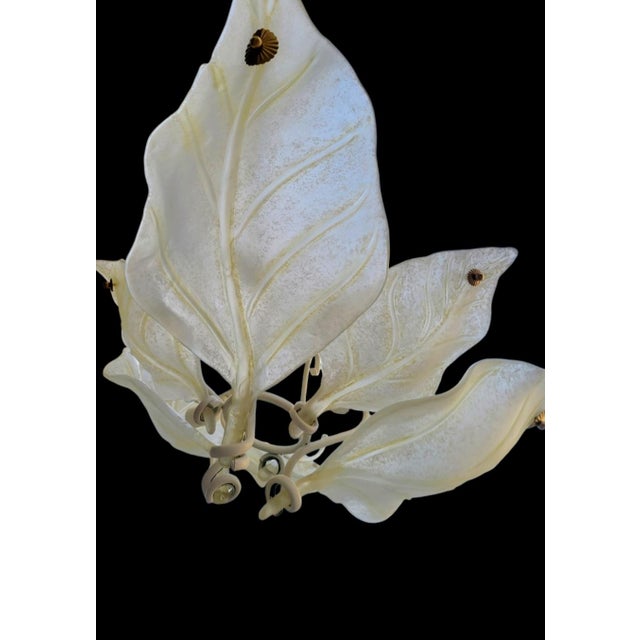 Rare Massive Murano Suspended Blown Glass Frosted Leaf 3 Light Chandelier Light Fixture For Sale - Image 14 of 17
