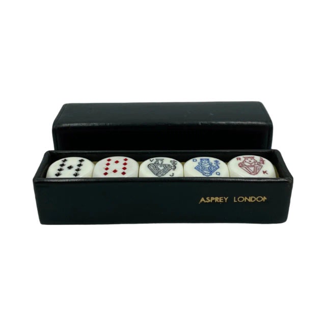 Animal Skin Vintage Asprey London Set 5 Dice Black Leather Case For Sale - Image 7 of 11