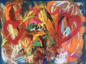 “Love’s Threesome” Original Mixed Media on Paper by Erik Sulander 32x24