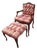 Vintage Walnut French Provincial Armchair & Ottoman Set in Rich Plaid Upholstery For Sale