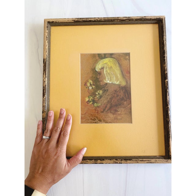 1970s Modern Expressionist Painting Portrait Drawing of a Girl Signed A. Borde, Framed For Sale In Chicago - Image 6 of 7