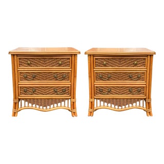 Ficks Reed Organic Coastal Wicker and Rattan Chests / Commodes / Side Tables - Pair For Sale