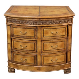 Regency Style Tooled Leather Bow Front Chest Att. To Maitland-Smith For Sale