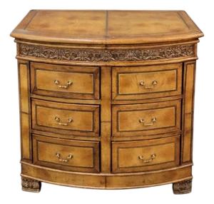 Regency Style Tooled Leather Bow Front Chest Att. To Maitland-Smith