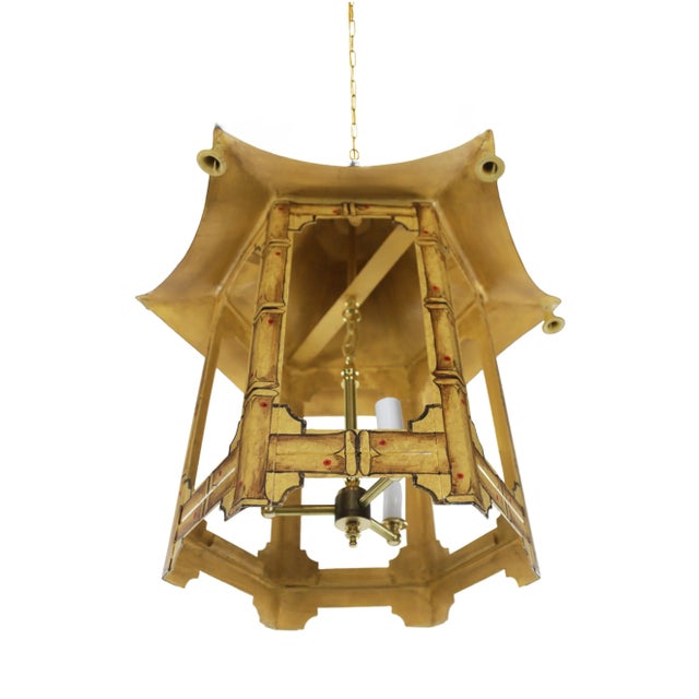 Early 21st Century Vintage Double-Story Pagoda Imitation Bamboo Pattern Three-Light Chandelier For Sale - Image 5 of 10