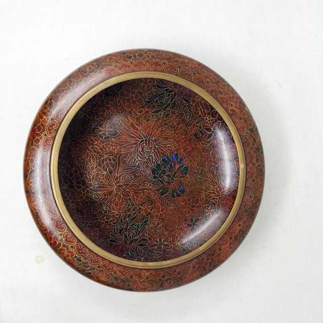 Here is a vintage Chinese centerpiece bowl or vase that measures 12" wide and 3-3/4" tall with a 9-inch top opening with a...