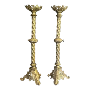 1920s Brass Altar Brass Candle Sticks - a Pair