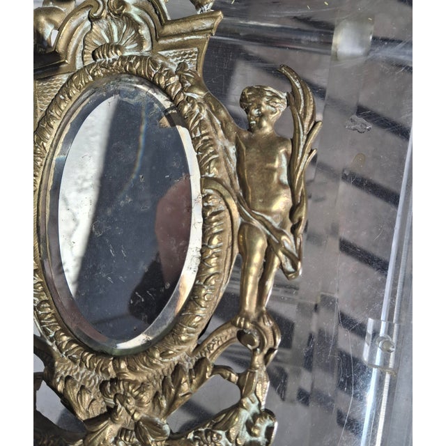 19thc French Louis XVI Gilt Bronze Wall Sconce Cherub Detail For Sale - Image 10 of 12