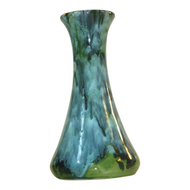 Mid 20th Century Vase Drip Glaze Pottery Blue & Green Retro Mid Century Modern For Sale