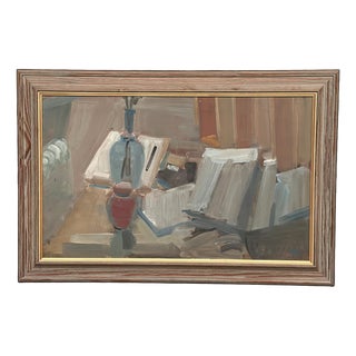 Gösta Stawåsen, Vase and Books, 1950s, Oil on Canvas, Framed For Sale