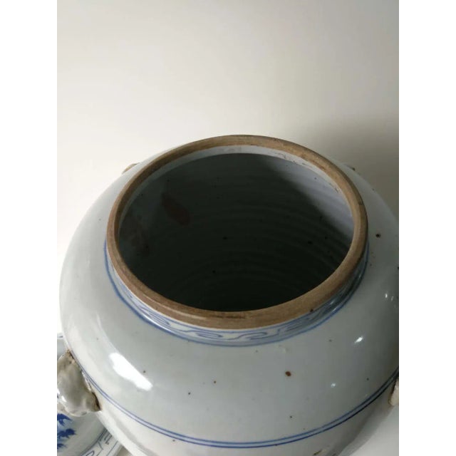 Chinese Blue and White Porcelain Vase With Ever Green and Plum Flowers For Sale - Image 9 of 10