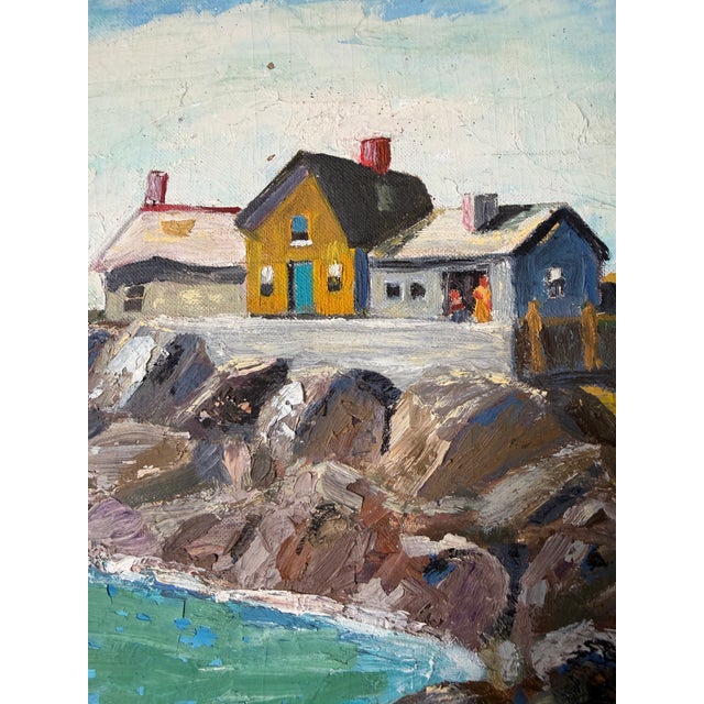 Vintage Impressionist Coastal Harbor Oil Painting on Canvas - Framed For Sale - Image 13 of 18