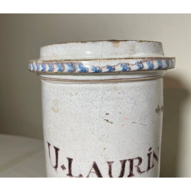 Rare Antique 18th Century Handmade U Laurinum Apothecary Pottery Drug Store Jar For Sale - Image 14 of 15