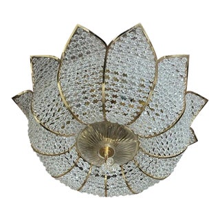 Large 1960's Mid Century Modern Cut Austrian Crystal/ 24 Karat Gold Framed Blooming Flower Ceiling Flush Mount Fixture Plafonnier Signed by Palwa For Sale