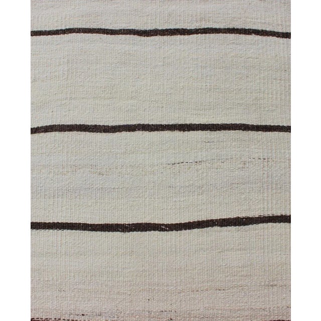 Mid 20th Century Minimalist Design Vintage Turkish Kilim Runner in Off White & Brown Lines For Sale In Atlanta - Image 6 of 10