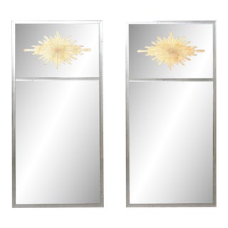 Pair of Silver & Gold Églomisé Sunburst Mirrors For Sale