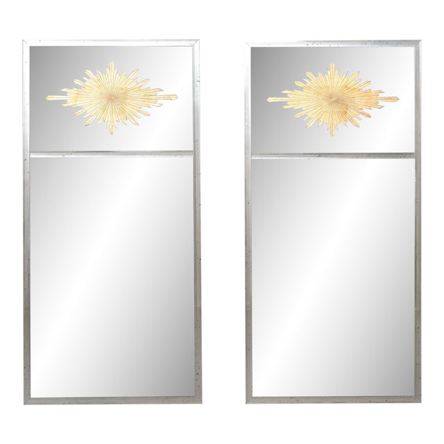 Pair of Silver & Gold Églomisé Sunburst Mirrors For Sale