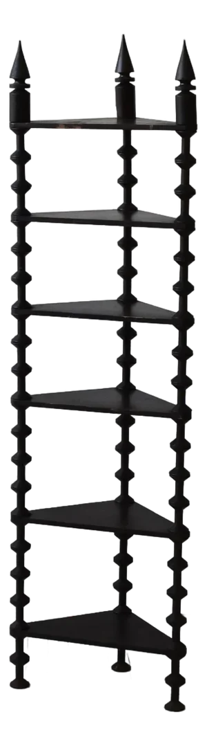 Antique Ebonized Tiered Spool Corner Shelf With Exaggerated Finials, Circa Late 19th Century