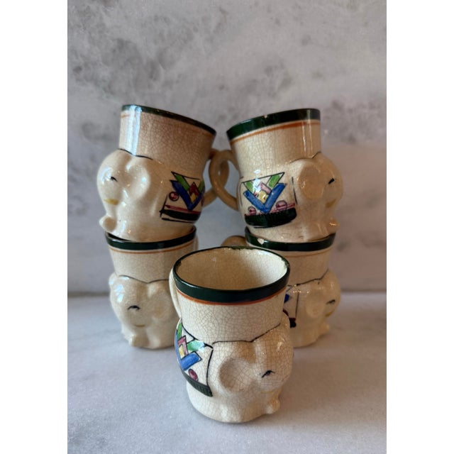 Japanese Vintage Japanese Ceramic Elephant Mugs - Set of 5 For Sale - Image 3 of 12