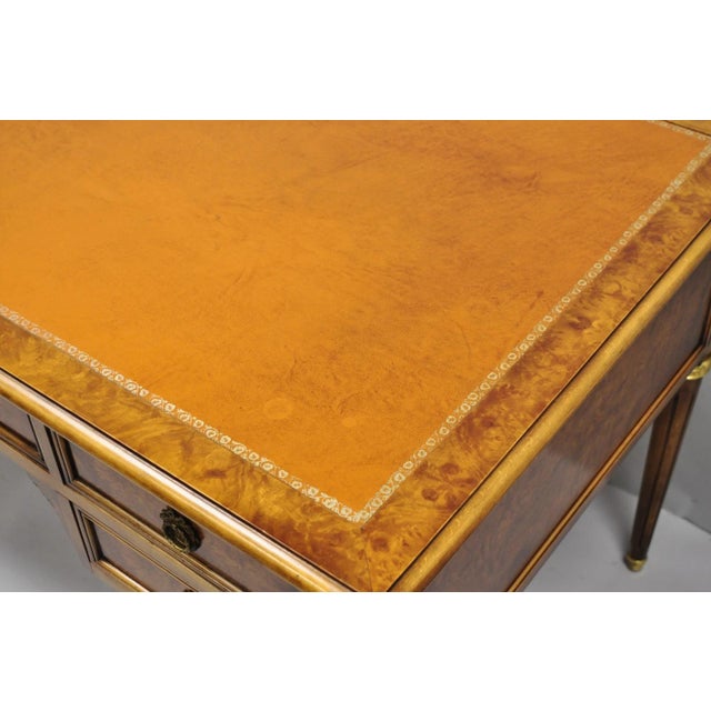 Vintage French Louis XVI Style Burl Walnut Tooled Leather Top Writing Desk For Sale - Image 17 of 18