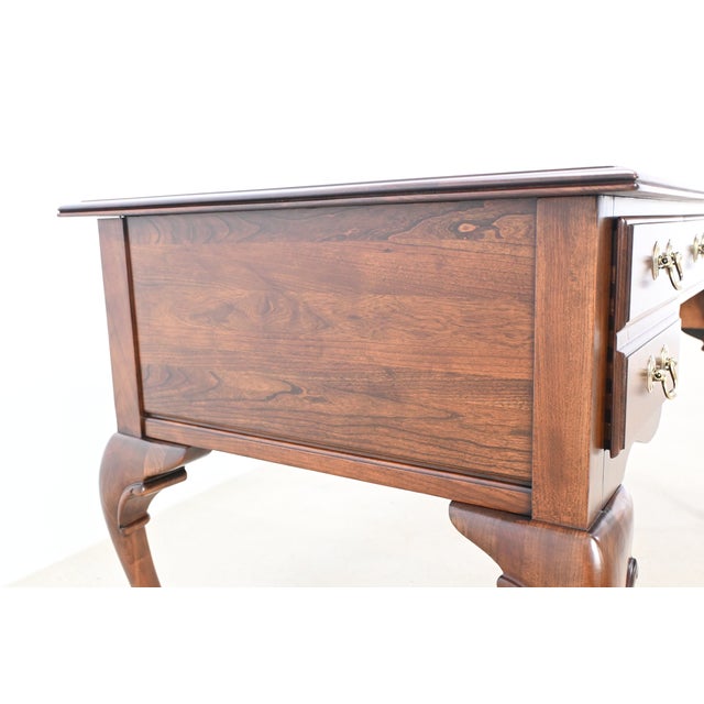 1990s Ethan Allen Queen Anne Solid Cherry Writing Desk With Cabriole Legs | Newly Refinished For Sale - Image 5 of 12