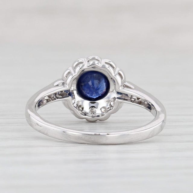 New Beverley K 0.85ctw Sapphire Diamond Halo Ring 14k Gold Engagement Size 7.25 For Sale - Image 4 of 8