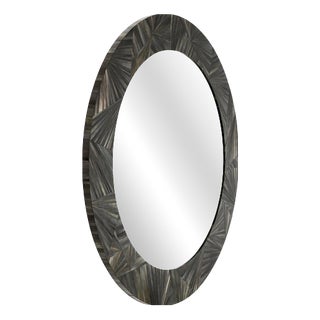 Charcoal Straw Marquetry Round Mirror For Sale