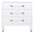 Matthew Izzo Home Amber White Textured Linen Three Drawer Side Table With Acrylic and Antique Brass Drawer Pulls and Ferrules For Sale
