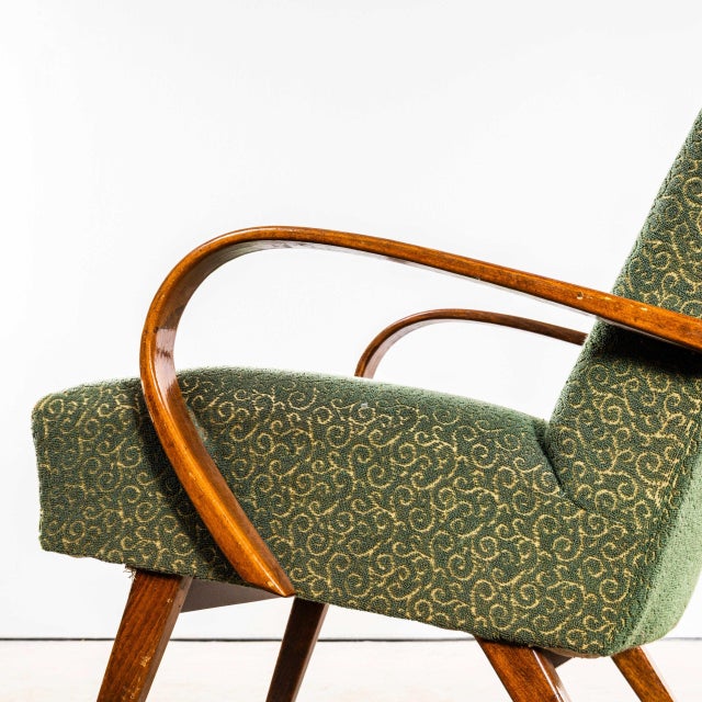 : 1950’s Jaroslav Šmídek Original Armchairs In A Tufted Forest Jacquard – Sprung Seat. Sourced direct in the Czech...