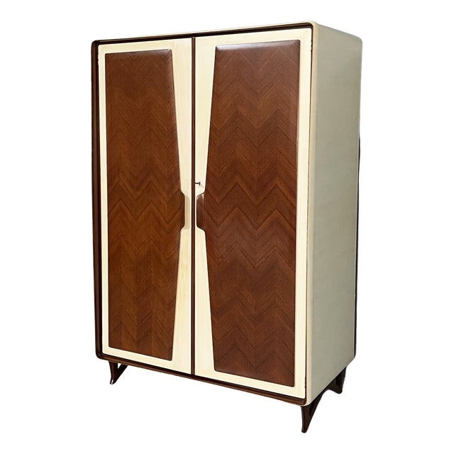 Art Deco Italian Wood and White Wood Wardrobe, 1940s For Sale