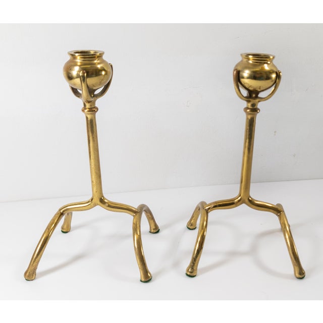 American 20th Century Pair of Arts and Crafts Bronze Candlesticks For Sale - Image 3 of 10