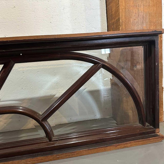 Vintage Large Solid Mahogany and Beveled Glass Door Transom Window For Sale - Image 15 of 17