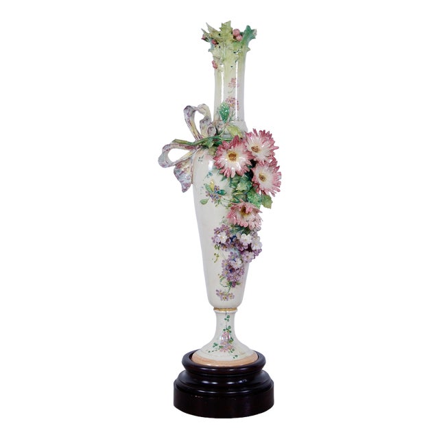 Barbottine White Vase, 1890s For Sale