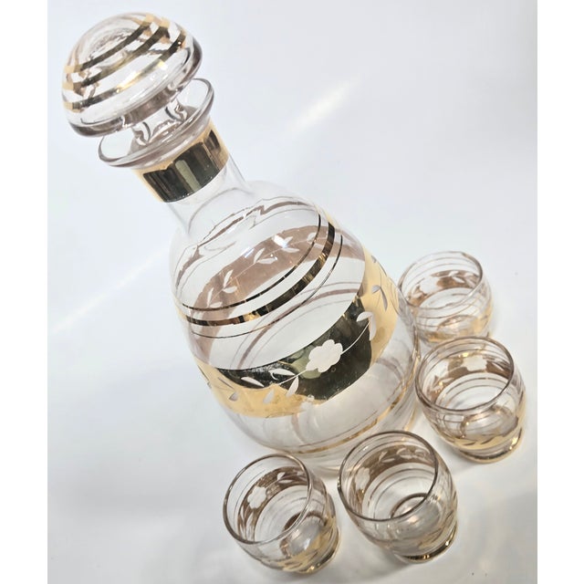 Vintage Gold Art Nouveau Decanter Set- Set of Five For Sale - Image 6 of 11